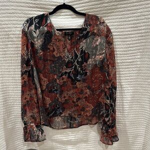 ! EUC Jessica Simpson Graphic Black and Red Long Sleeve V-Neck Blouse SZ XL!